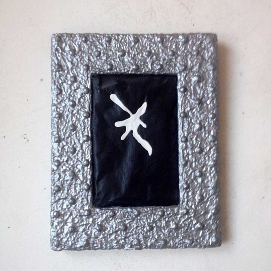 Splatt, painting by Nicola Guerraz, acrylic and resin on paper and wood, 20 x 30 cm, 1992