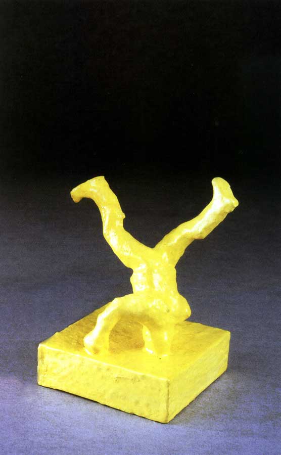 Capovolto, sculpture by Nicola Guerraz, acrylic on resin and wood, h 16 cm, 1999