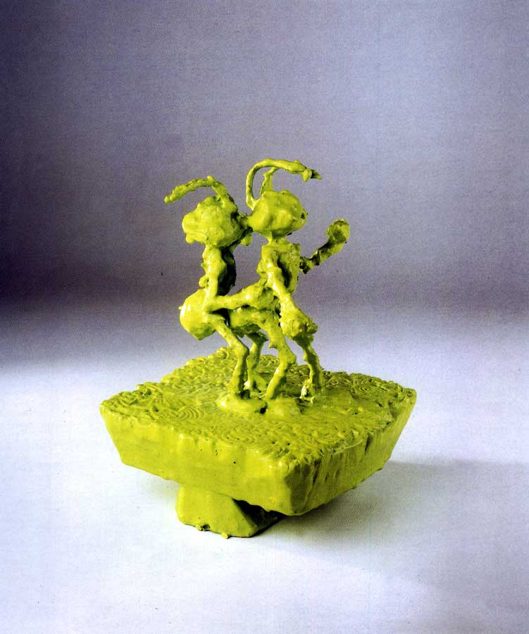 Flirt 1, sculpture by Nicola Guerraz, acrylic on resin and wood, h 25 cm, 1999