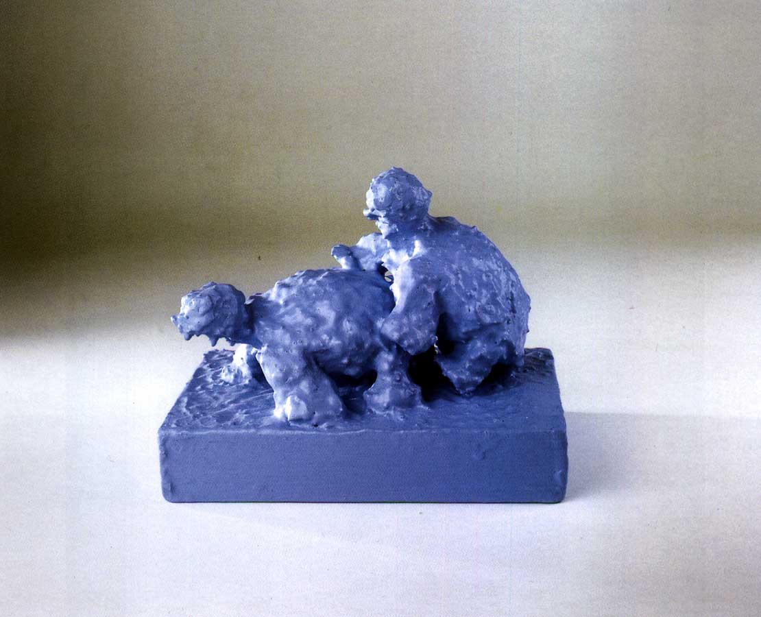 Flirt 3, sculpture by Nicola Guerraz, acrylic on resin and wood, h 16 cm, 1999