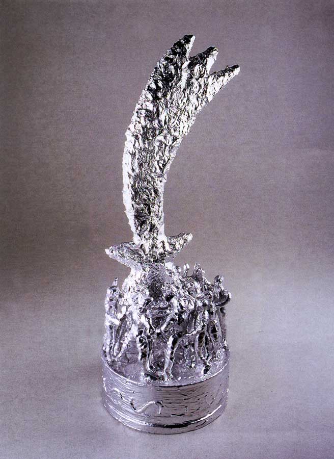 Mirra! 2, sculpture by Nicola Guerraz, acrylic on resin and wood, h 52 cm, 1999