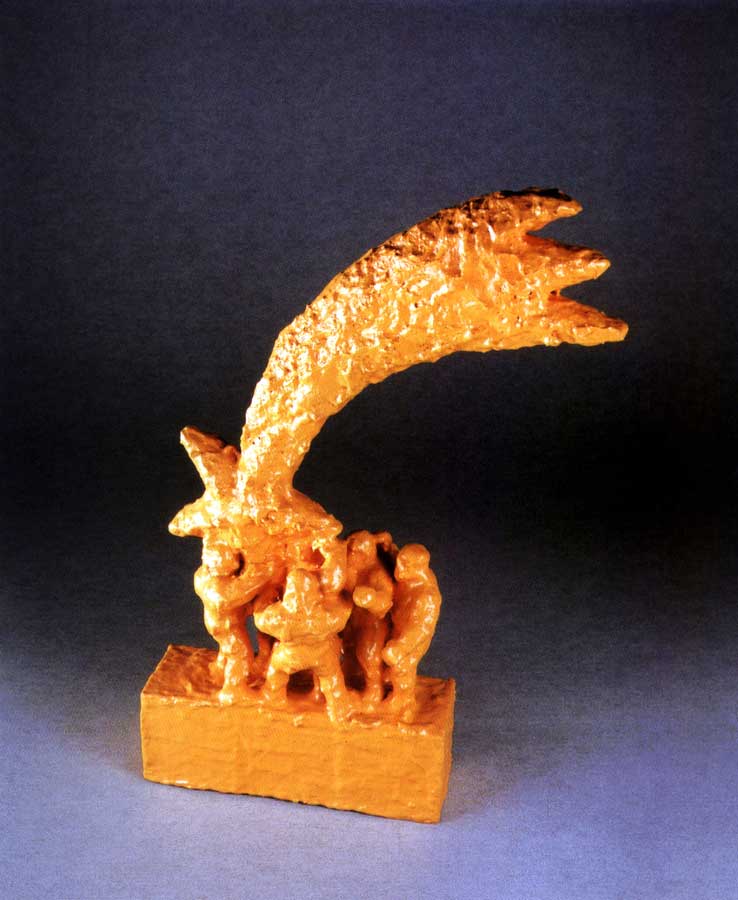 Mirra? 3, sculpture by Nicola Guerraz, acrylic on resin and wood, h 54 cm, 1999