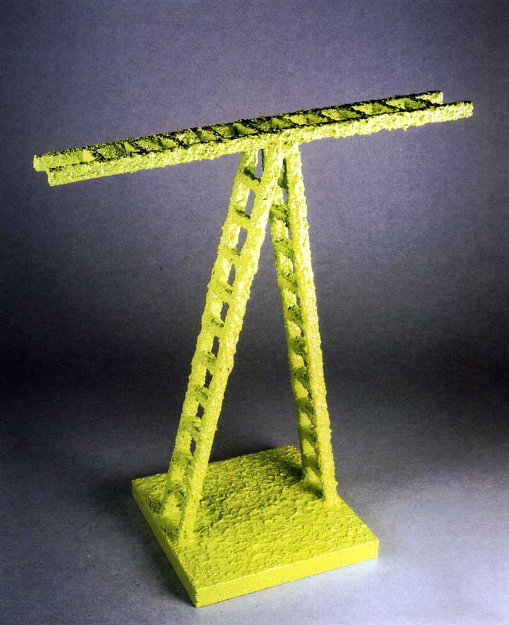 Equilibrio, sculpture by Nicola Guerraz, acrylic on wood, h 67 cm, 2000