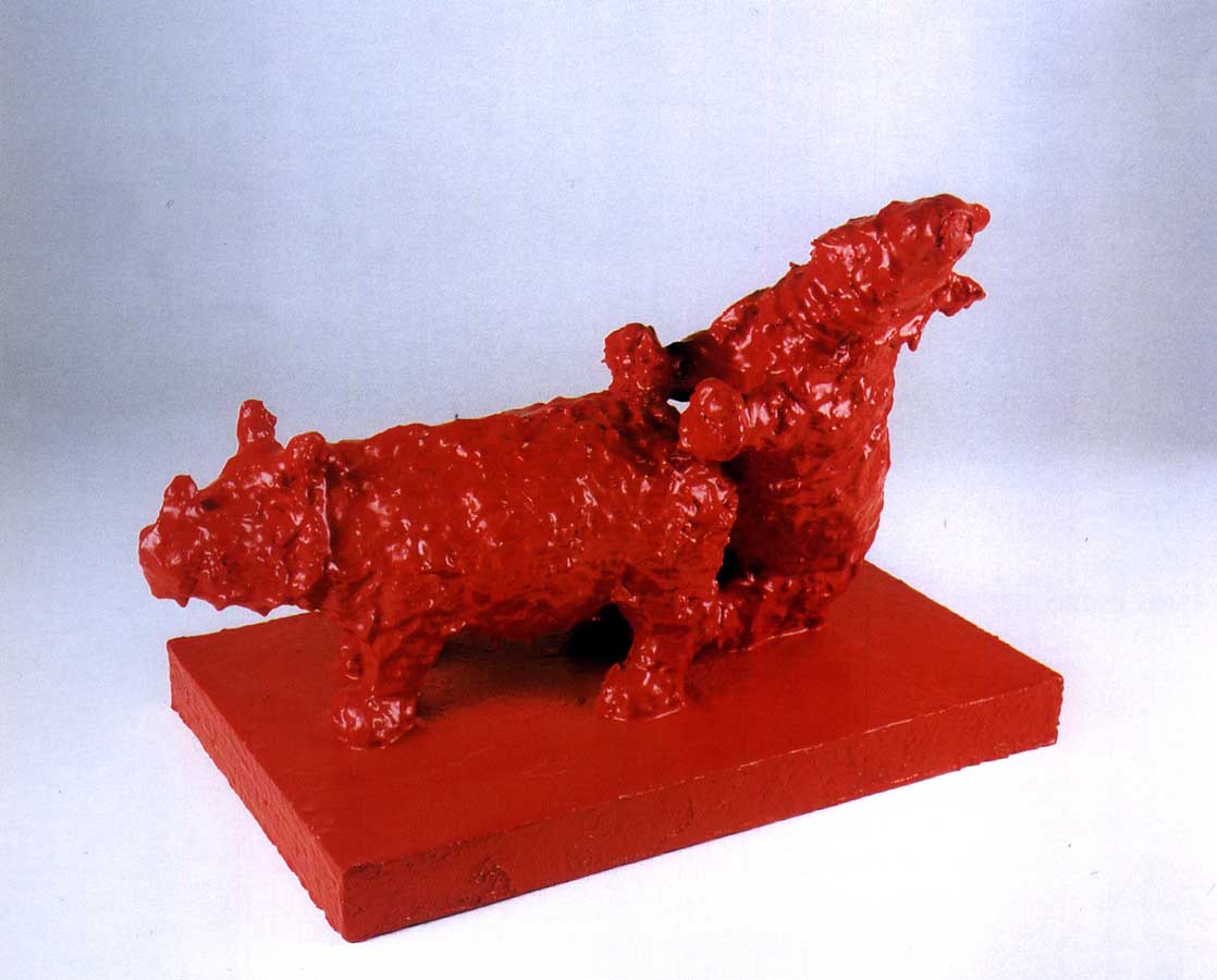 Flirt 2, sculpture by Nicola Guerraz, acrylic on resin and wood, h 37 cm, 2000