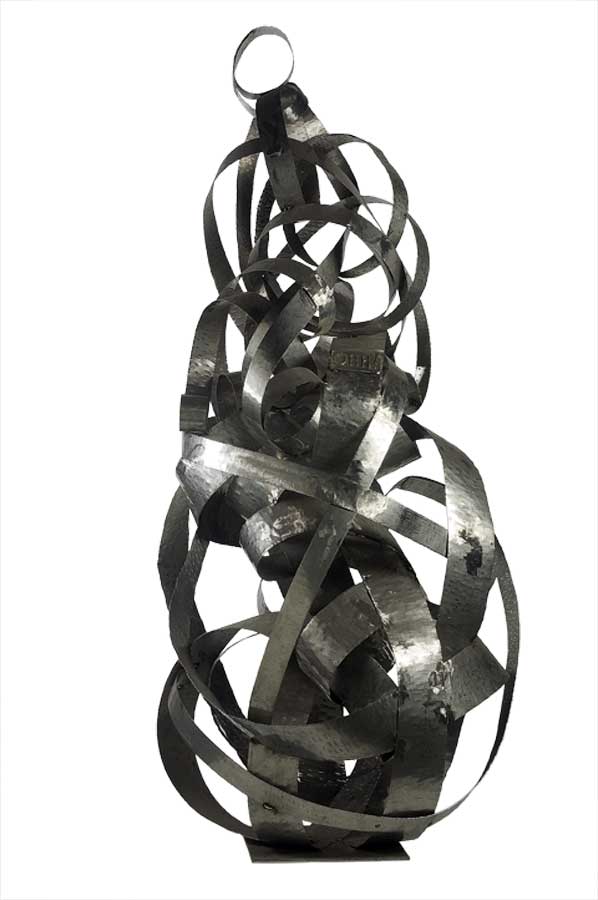 Acciaio Ohh!, sculpture by Nicola Guerraz, oxidized iron, h 190 cm, 2008