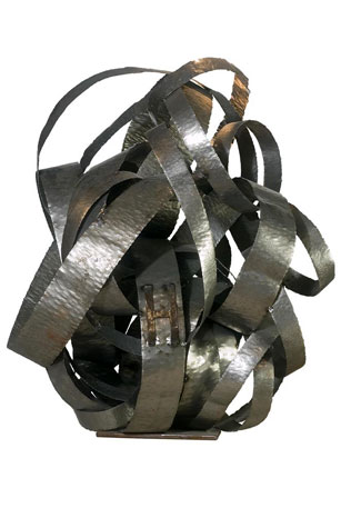 Ferro H, sculpture by Nicola Guerraz, oxidized iron, h 110 cm, 2008