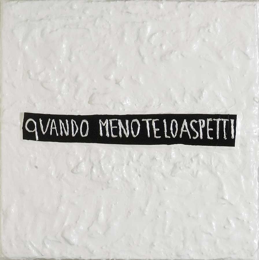 Poesie bianche in 5, painting by Nicola Guerraz, acrylic and vulcanized rubber on canvas, 160 x 160 cm, 2008, photo 05