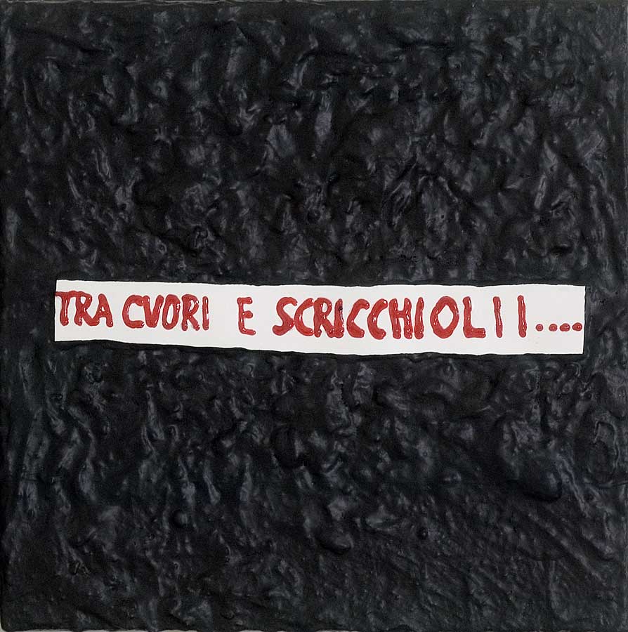 Poesie nere in 5, painting by Nicola Guerraz, acrylic and vulcanized rubber on canvas, 160 x 160 cm, 2008, photo 02