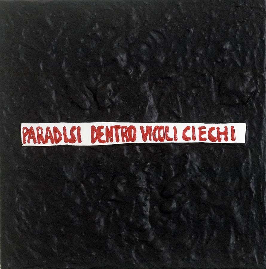 Poesie nere in 5, painting by Nicola Guerraz, acrylic and vulcanized rubber on canvas, 160 x 160 cm, 2008, photo 03