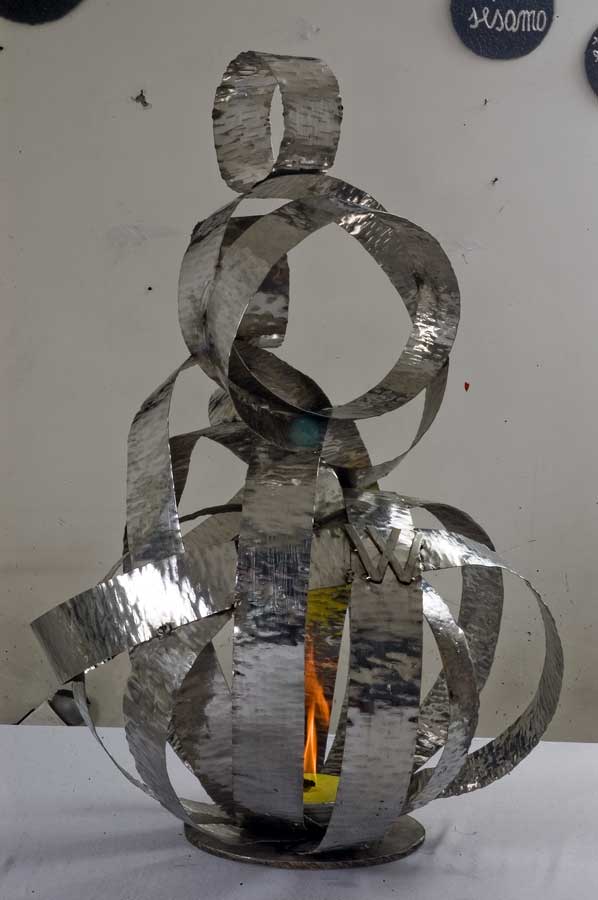 Firecage 3, sculpture by Nicola Guerraz, steel, h 100 cm, 2010, photo 03