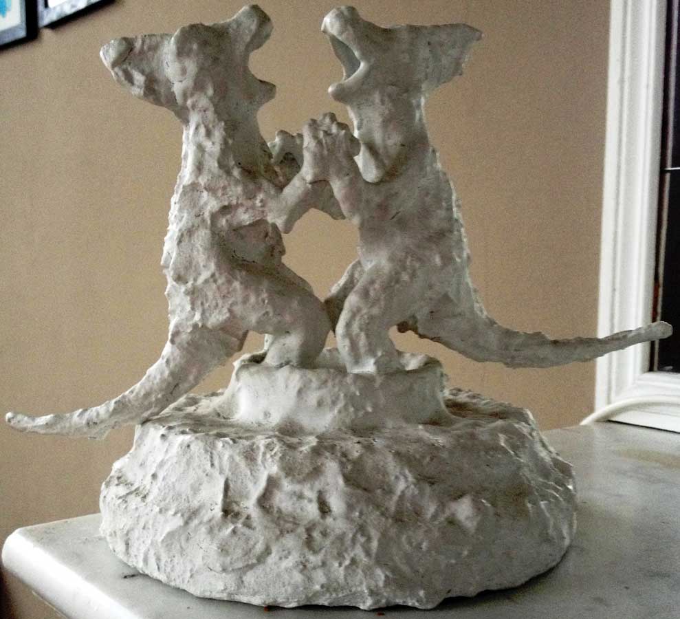 Couple 2, sculpture by Nicola Guerraz, acrylic on resin, h 33 cm, 2013