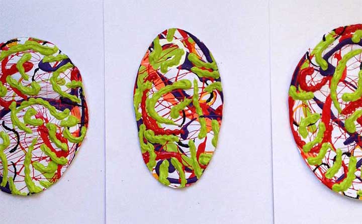 Eggs 3, triptych, painting by Nicola Guerraz