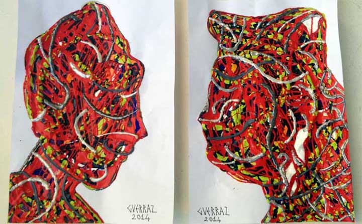 Faces 2, diptych, painting by Nicola Guerraz