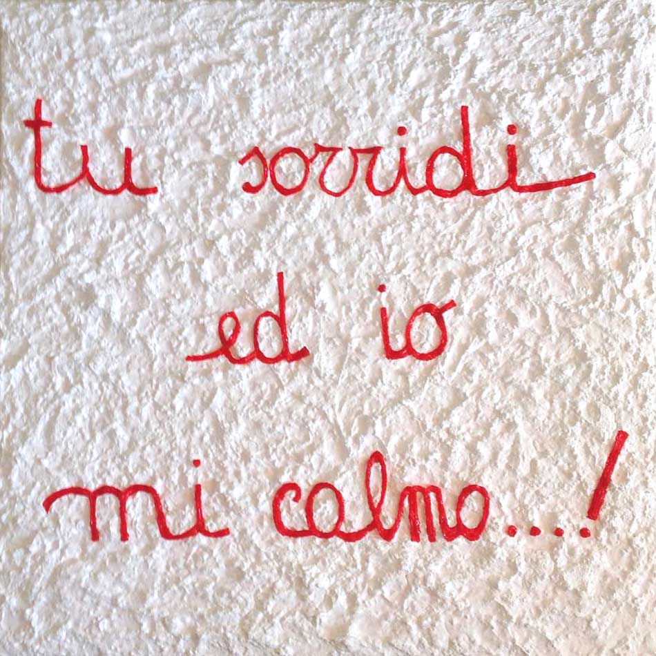 Tu sorridi, painting by Nicola Guerraz, acrylic and resin on canvas, 50 x 50 cm, 2014