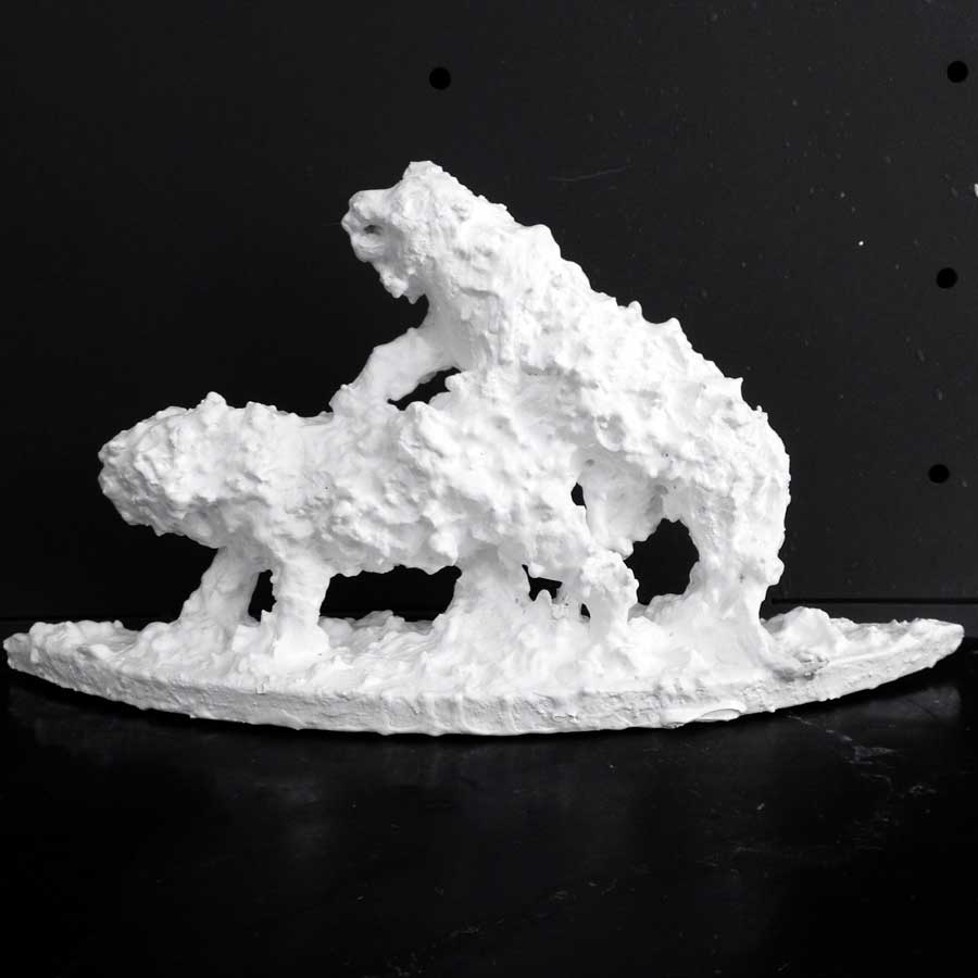 Flirt in white 9, sculpture by Nicola Guerraz, mixed media on iron, h 16 cm, 2015