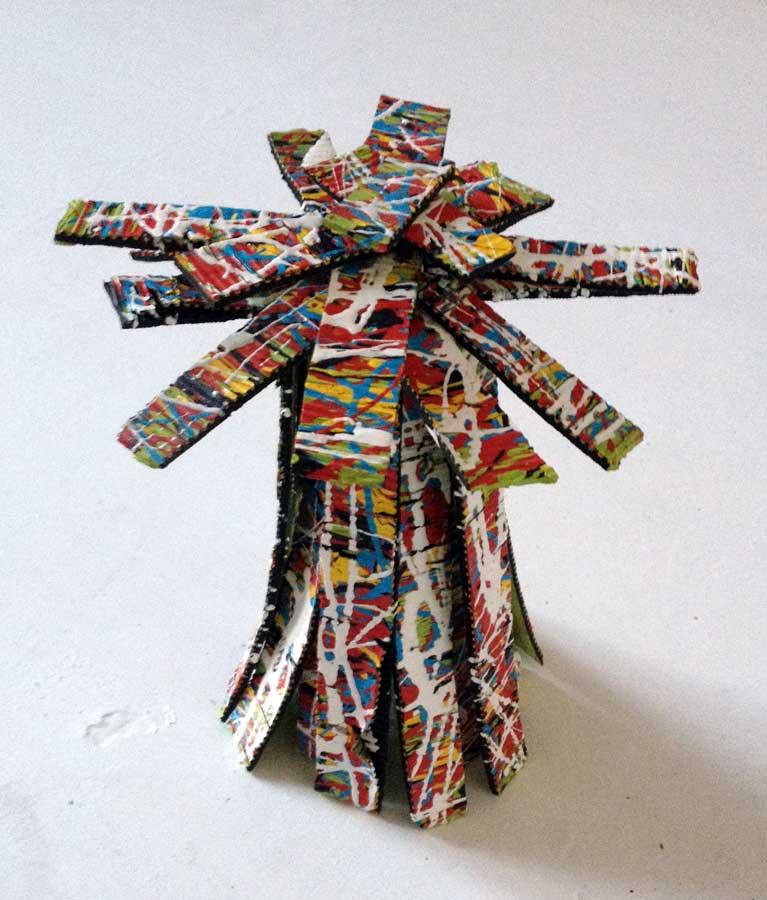 Flower 118, sculpture by Nicola Guerraz, mixed media and rubber on wood, h 35 cm, 2015