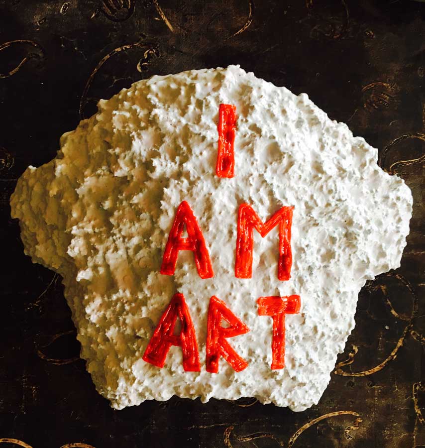 I am art 1, sculpture by Nicola Guerraz, acrylic and resin on iron, 50 x 60 cm, 2017
