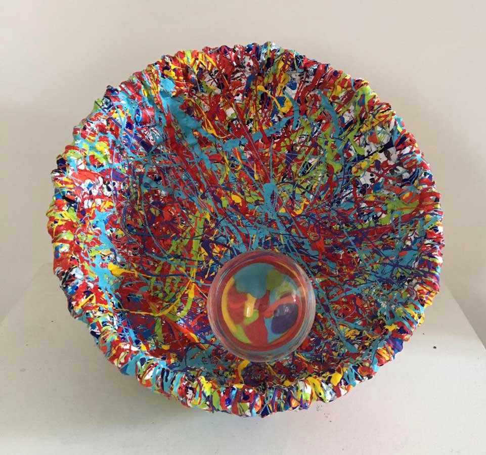 Magic pod 11, sculpture by Nicola Guerraz, acrylic on resin with crystal sphere, diameter 22 cm, 2018