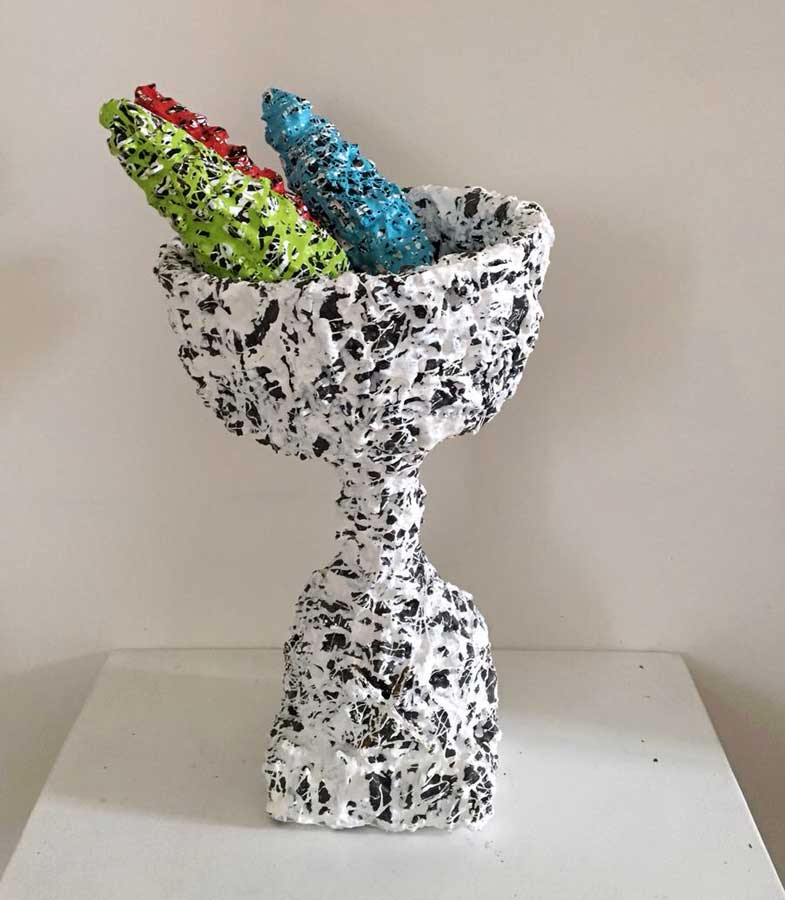 Pandora cup 12, sculpture by Nicola Guerraz, acrylic and resin on iron, h 55 cm, 2018