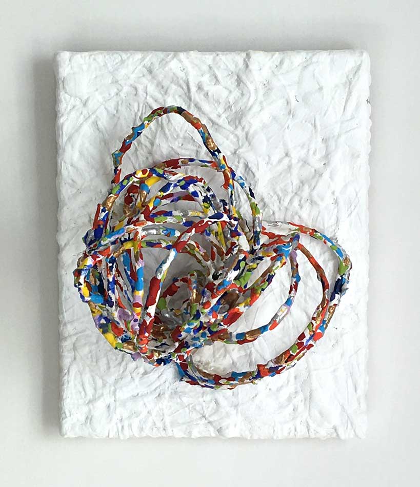 Pop scribble D, painting by Nicola Guerraz, iron and mixed media on canvas, 20 x 25 cm, 2020