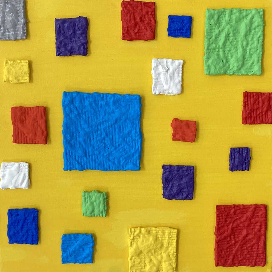 Squares, painting by Nicola Guerraz, synthetic rubber and acrylic on canvas 30x30 cm 2021