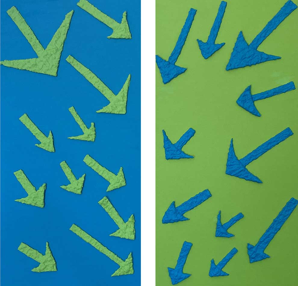 Twin souls, painting by Nicola Guerraz, synthetic rubber and acrylic on canvas, diptych, 40 x 80 cm each 2021