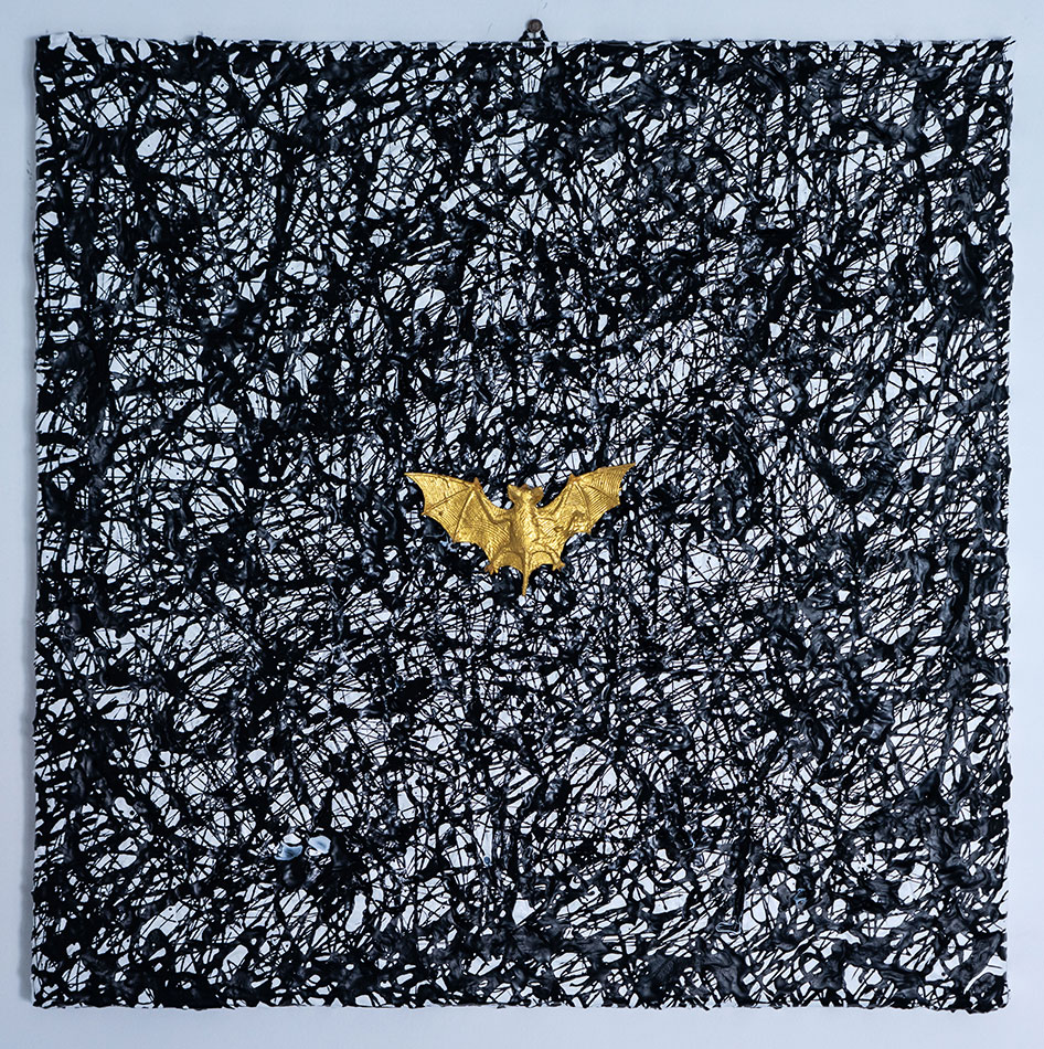 Apotropaic 05, painting by Nicola Guerraz, resin and acrylic on canvas, 50 x 50 cm, 2026