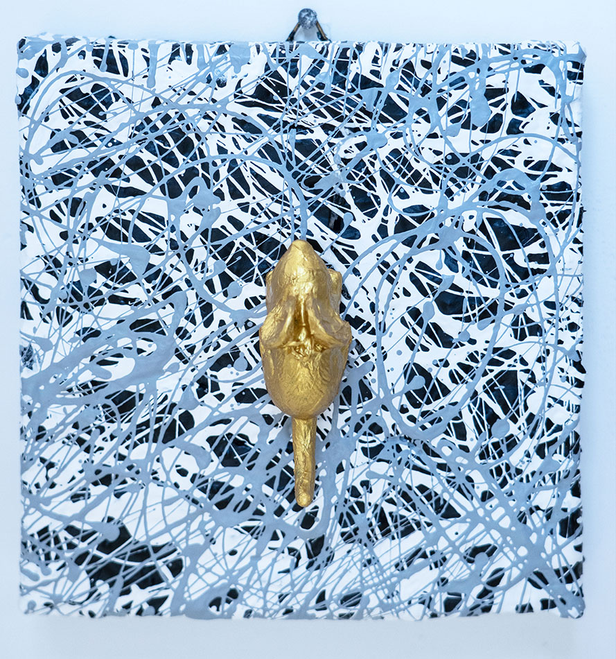 Golden Apotropaic 07, painting by Nicola Guerraz, resin and acrylic on canvas, 20 x 20 cm, 2026