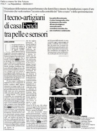 Article in La Repubblica about Fendi Fatto a mano for the future